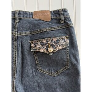JeanBay Womens 10 Y2K Dark Wash Jeans Embroidered Back Pockets Straight